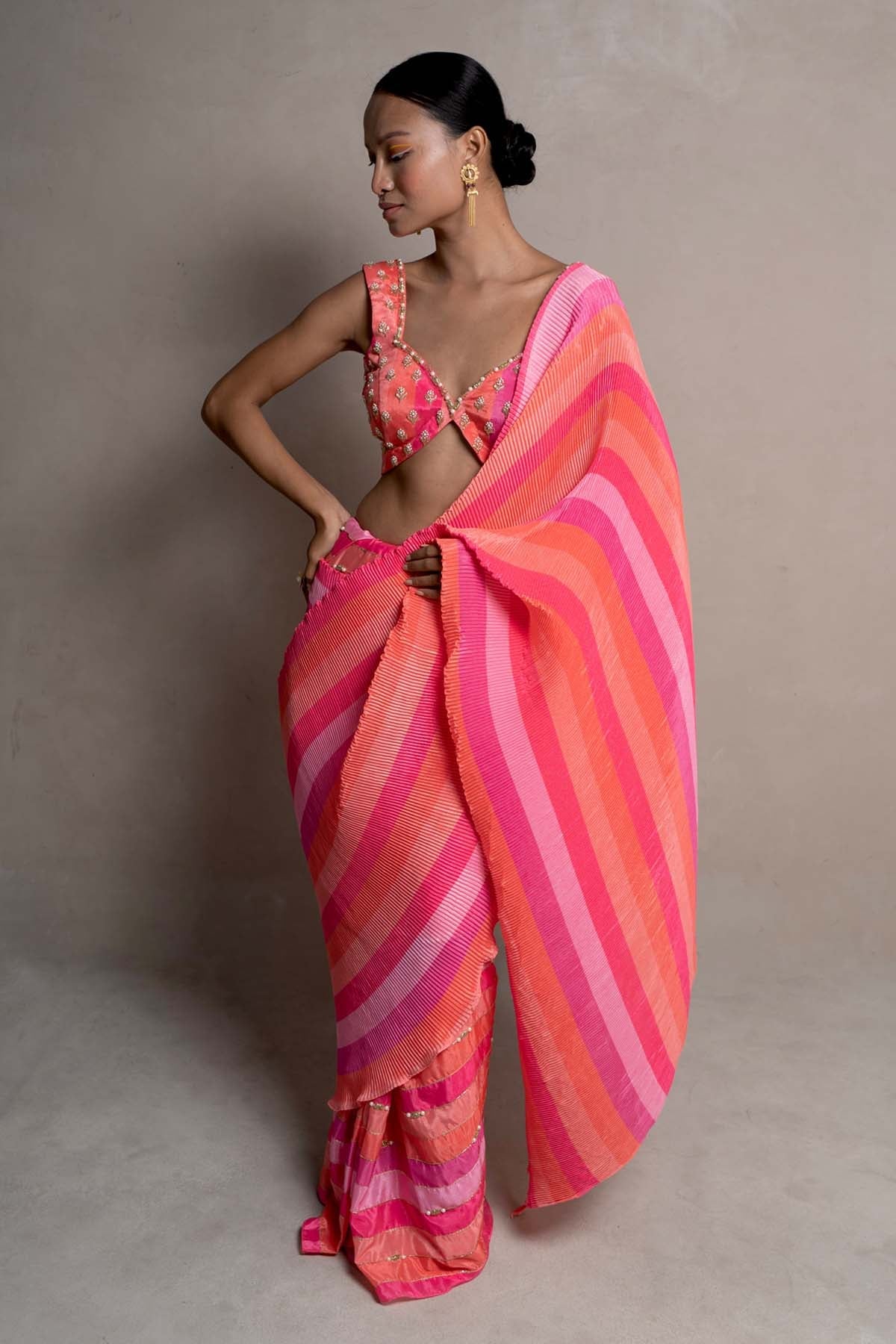 Buy Embellished Drape Saree Set For Women by SewSutra Available online at ScrollnShops